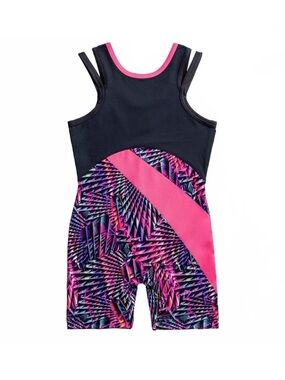 Rainbeau Moves Girls Dance & Gymnastics Biketard Metropolis Print Size XS